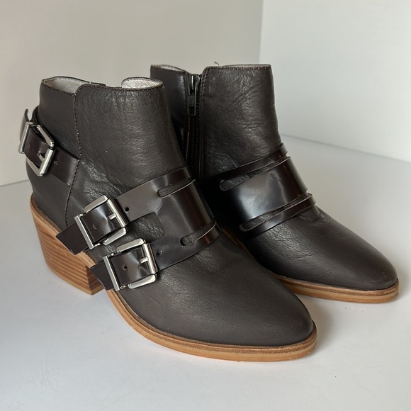 Sol Sana Genuine Leather Brown Side Zipper Three Buckle Bootie Size EU 36/US 5.5 - Picture 4 of 14